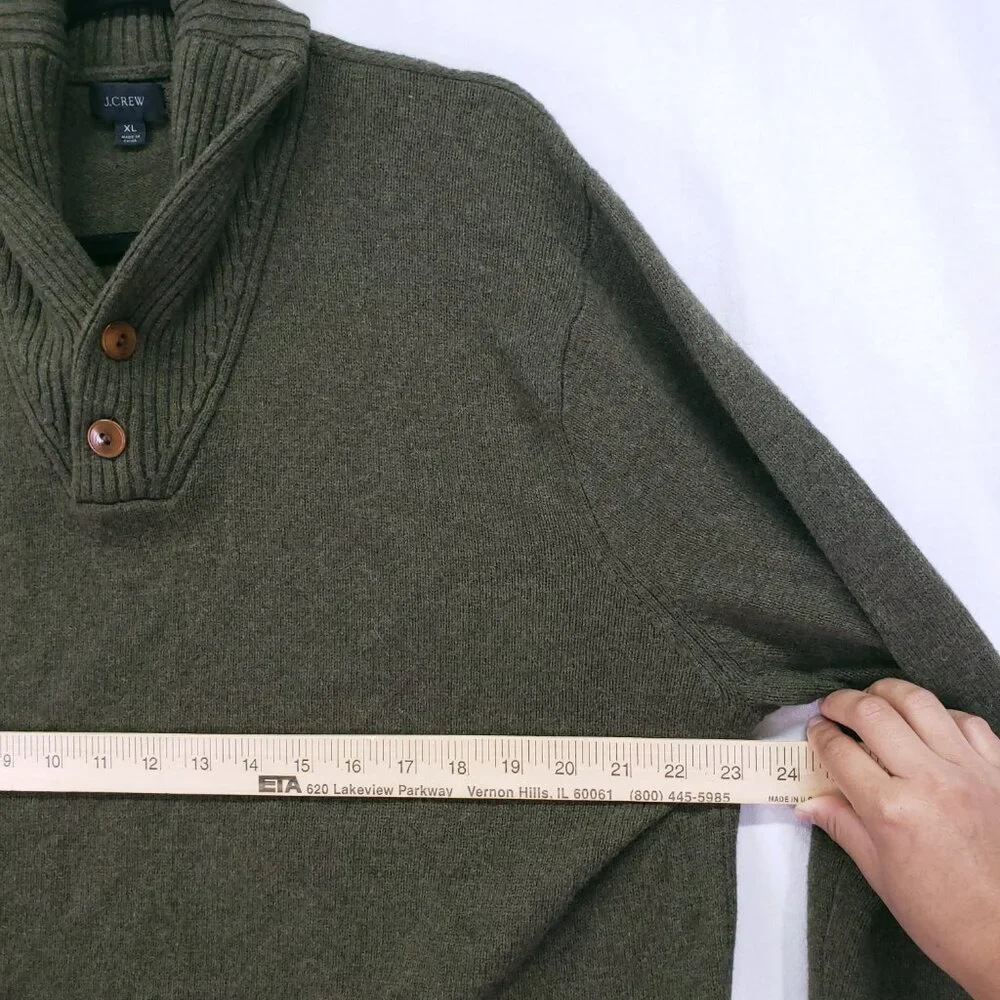 J.Crew Sweater Green XL Merino Wool Blend Speckled Shawl Collar Rugged Men